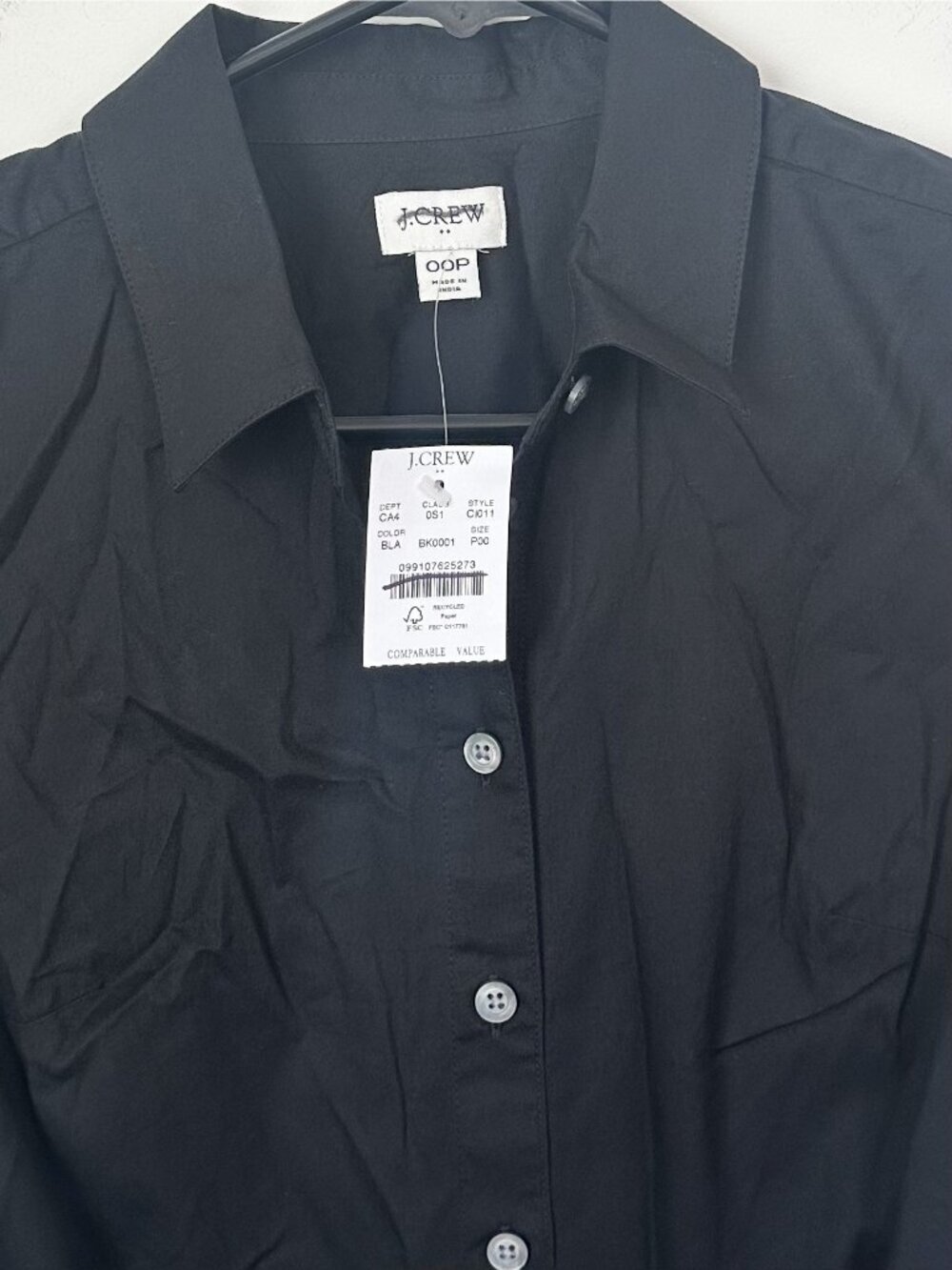NWT J.Crew Black Long Sleeve Poplin Shirt Dress - Size: Petite 00 - Picture 4 of 11